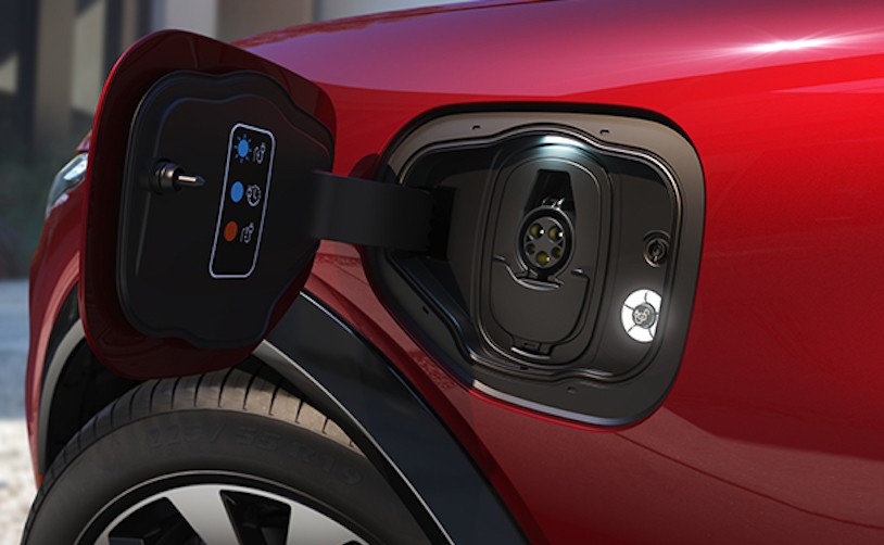 Red Ford electric car charging port