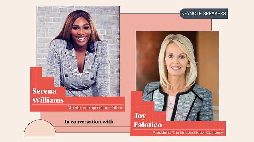 Keynote Speakers text and pictures of Serena Williams and Joy Falotico