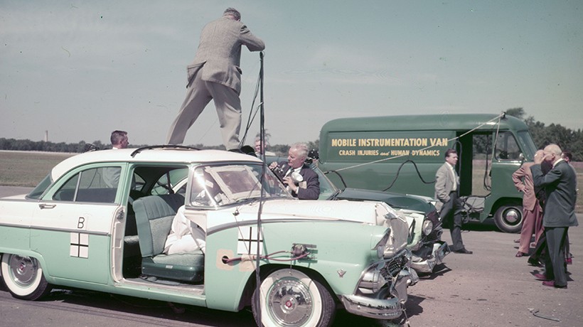 The two Ford Fairlanes after the staged crash.