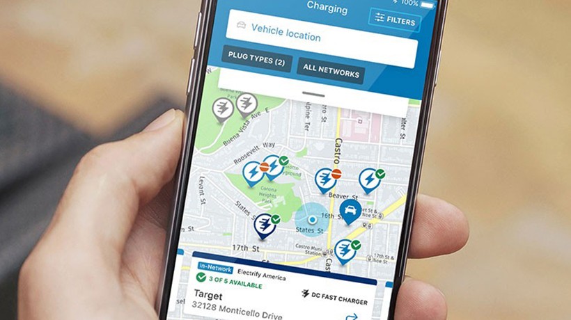 FordPass app screen showing charging stations