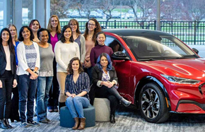 group of women with car