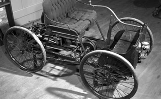 Black and white image of the quadricycle