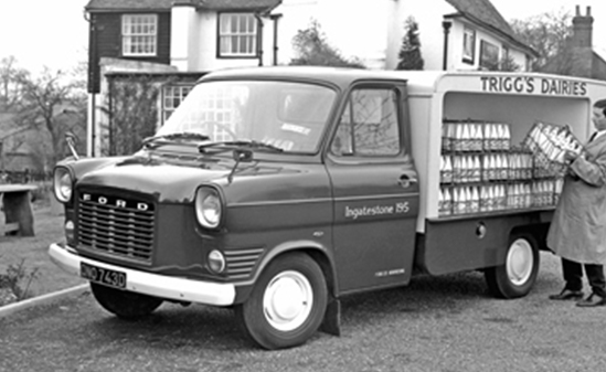 Black and white photo of a 1965 Ford Transit