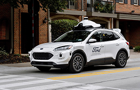 A white Ford autonomous vehicle