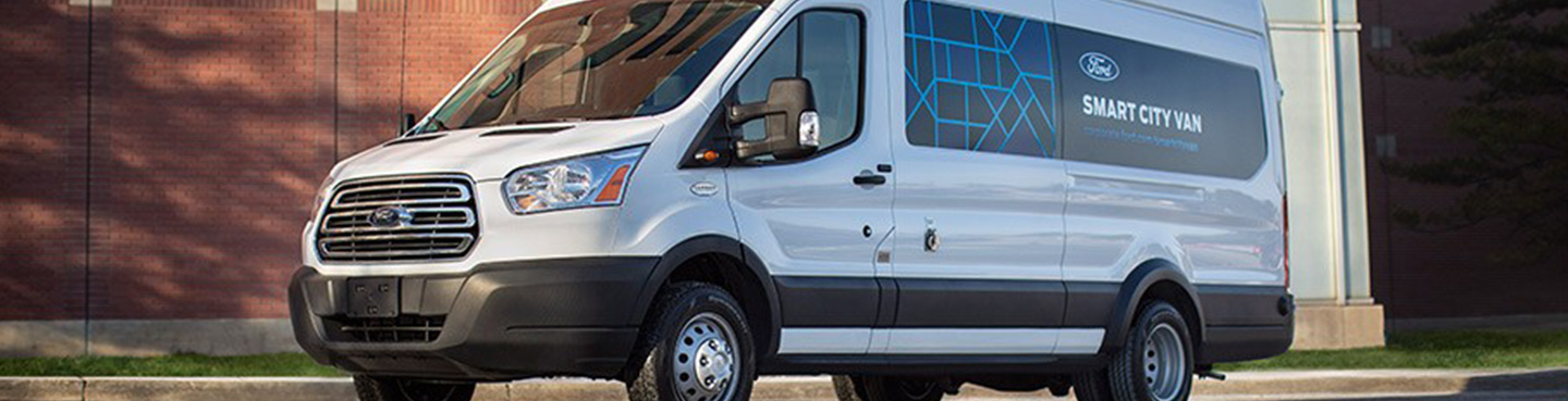 white smart city delivery van