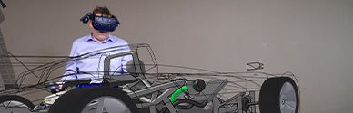 A person in VR creating a vehicle