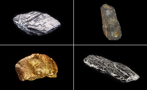 Small pieces of tin tantalum tungsten and gold