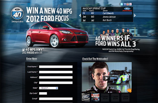 40MPG Sweepstakes Website Snapshot