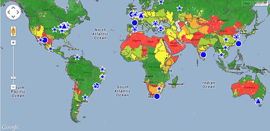 Map showing Ford operations in water scarce regions
