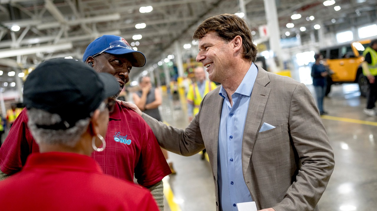 Farley talking to employees
