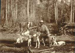 Image of: "Eager for deer," (man with hunting dogs)