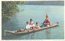 Image of: Seminole Indian and Family in Dugout Canoe, Miami River, Florida