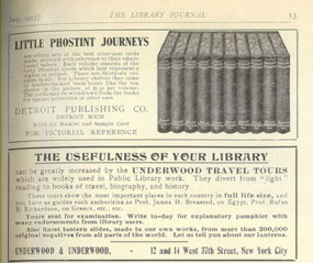 Image of advertisments from the Library Journal.