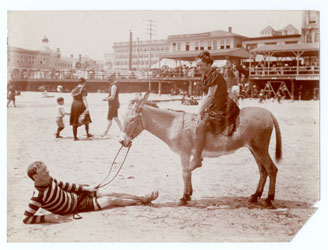 Image of Couple on Beach with Donkey, original black and white photograph