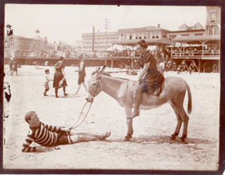 Image of Couple on Beach with Donkey, partially colored