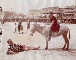 Image of Couple on Beach with Donkey, fully colored