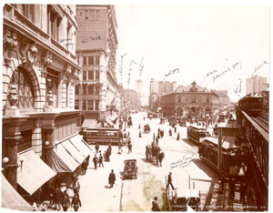 Image of Herald Square, New York City with coloring instructions written on image