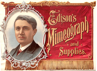 Image of Edison's Mimeograph and Supplies promotion with  Edison's portrait.