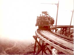 Image of: Sightseers Aboard Cable Car on Circular Bridge, Mt. Lowe Railway, California